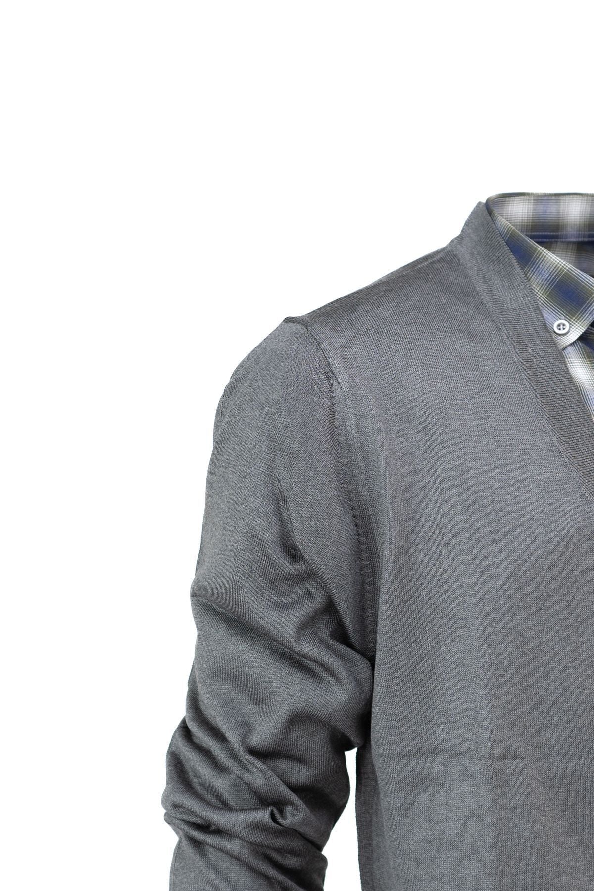 Erkek Mevsimlik Yünlü Örme Klasik Hırka V Yakalı Düğmeli Çift Cepli Rahat Kesim Tam Kalıp